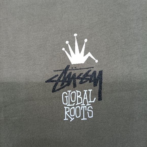 Stussy  Global Roots 50/50 Short Sleeve Tee Dusty Khaki - Picture 7 of 13